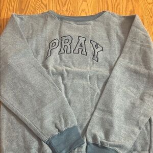 Love in Men's Blue Crewneck Sweater with 'PRAY' Embroidery